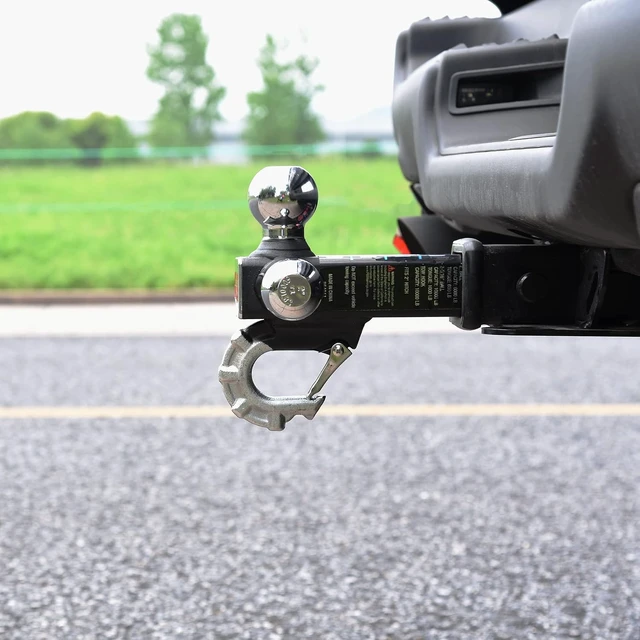 Alt view image 3 of 6 - Trailer Hitch Tri-Ball Hitch with Hook, Tactical Tow Ball Hitch, Fits 2-inch Hitch Receiver, Chrome Triple Balls with Hitch Pin and Clip