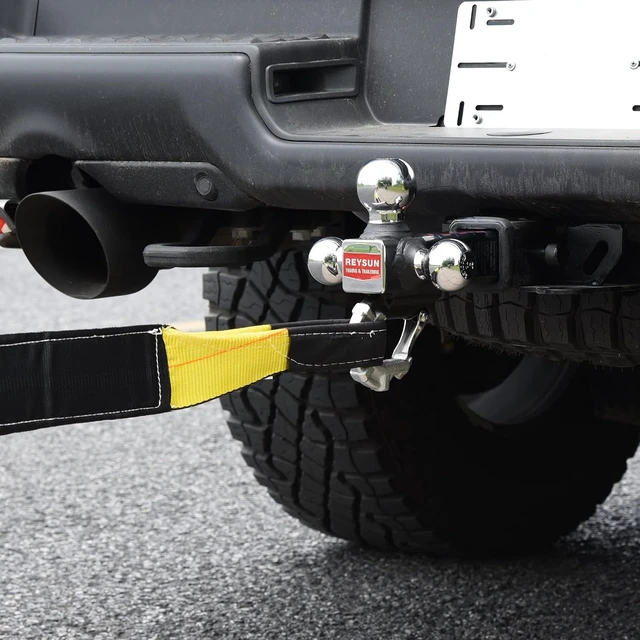 Alt view image 5 of 6 - Trailer Hitch Tri-Ball Hitch with Hook, Tactical Tow Ball Hitch, Fits 2-inch Hitch Receiver, Chrome Triple Balls with Hitch Pin and Clip