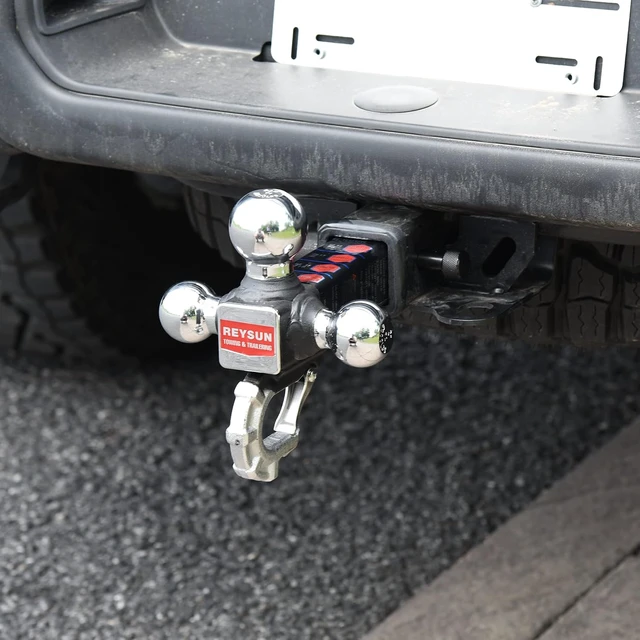 Alt view image 2 of 6 - Trailer Hitch Tri-Ball Hitch with Hook, Tactical Tow Ball Hitch, Fits 2-inch Hitch Receiver, Chrome Triple Balls with Hitch Pin and Clip