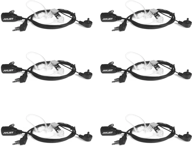 Main image of Acoustic Tube Walkie Talkie Earpiece, 2-Pin, 6 Pack, Kenwood K-type 2-pin plug, PTT microphone, clothing clip, clear acoustic tube, for BF-88E, BF-888S, UV-5R, UV-5RE