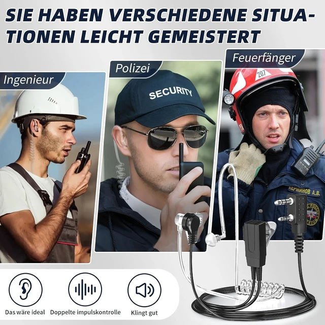 Alt view image 6 of 7 - Acoustic Tube Walkie Talkie Earpiece, 2-Pin, 6 Pack, Kenwood K-type 2-pin plug, PTT microphone, clothing clip, clear acoustic tube, for BF-88E, BF-888S, UV-5R, UV-5RE