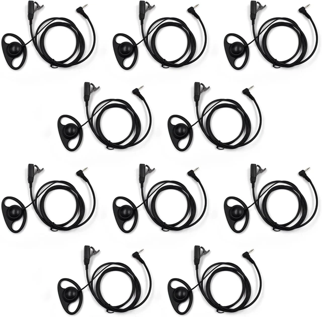 Main image of 10-Pack 2.5mm 1-Pin G-Shape Earpiece for Motorola T200 MH230R, Inline PTT Mic Surveillance Headset, Anti-Slip Rubber Earhook, Fits MR350R EM1000 FV300 Transceivers