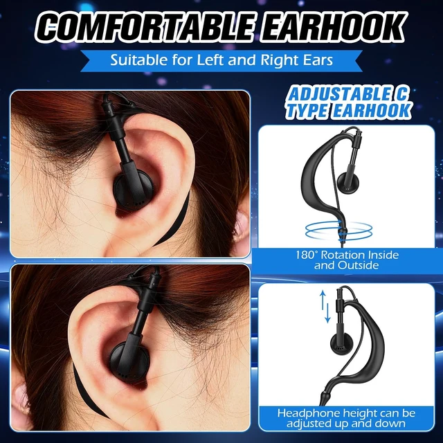 Alt view image 7 of 7 - 30 Pack Walkie Talkie Earpiece with Mic 2 Pin Extendable Wire Two Way Radio Headset Microphone Earbud Bulk Earhook Compatible with Baofeng UV-5R BF-888S Arcshell Retevis H-777 RT21 RT22
