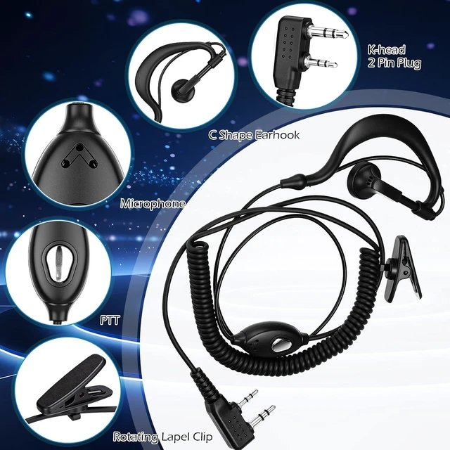 Alt view image 4 of 7 - 30 Pack Walkie Talkie Earpiece with Mic 2 Pin Extendable Wire Two Way Radio Headset Microphone Earbud Bulk Earhook Compatible with Baofeng UV-5R BF-888S Arcshell Retevis H-777 RT21 RT22
