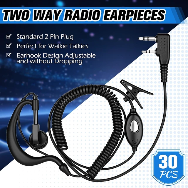 Alt view image 5 of 7 - 30 Pack Walkie Talkie Earpiece with Mic 2 Pin Extendable Wire Two Way Radio Headset Microphone Earbud Bulk Earhook Compatible with Baofeng UV-5R BF-888S Arcshell Retevis H-777 RT21 RT22