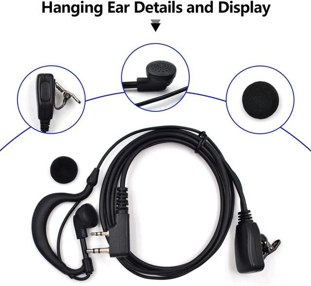 Alt view image 6 of 6 - 10-Pack G-Shape 2-Pin PTT Earpiece for Baofeng UV-5R Kenwood Retevis Radio, Compatible with Baofeng Kenwood Retevis UV-5R BF-888S TK-3107, 2-Pin G-shape adjustable earhook PTT mic, flexible earpiece