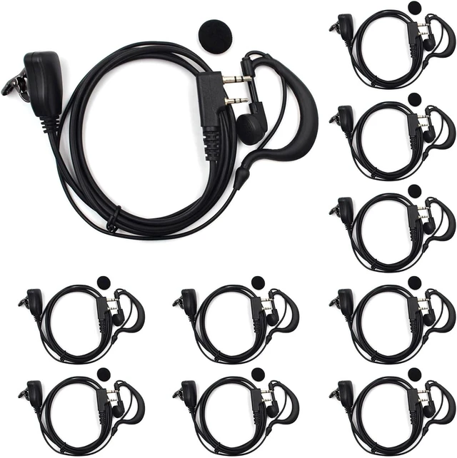 Main image of 10-Pack G-Shape 2-Pin PTT Earpiece for Baofeng UV-5R Kenwood Retevis Radio, Compatible with Baofeng Kenwood Retevis UV-5R BF-888S TK-3107, 2-Pin G-shape adjustable earhook PTT mic, flexible earpiece