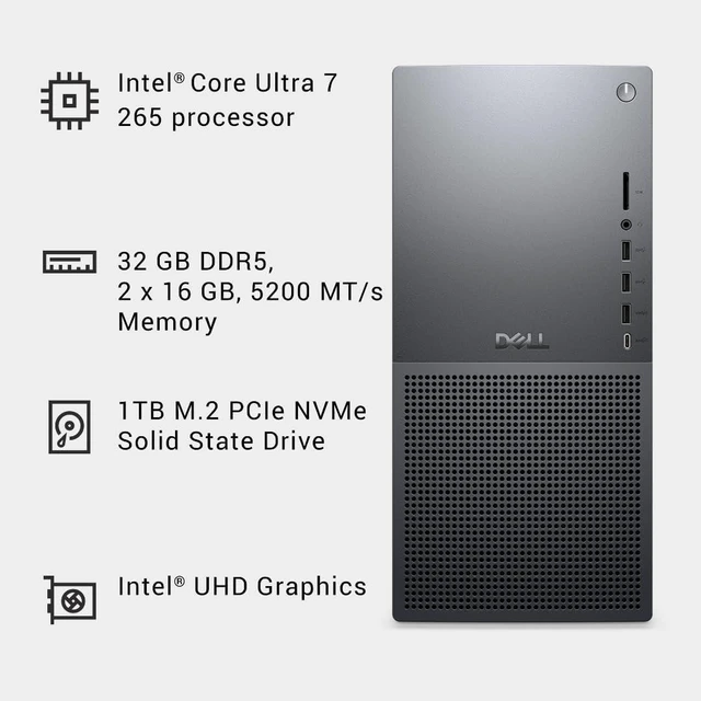 Alt view image 7 of 7 - Dell Tower Plus EBT2250 Desktop - Intel Core Ultra 7 265, 1TB SSD, 32GB DDR5 RAM, Intel UHD, 1 Year Onsite Service & 6 Month Dell Migrate, Windows 11 Home, 1-Year McAfee+Premium Protection - Black