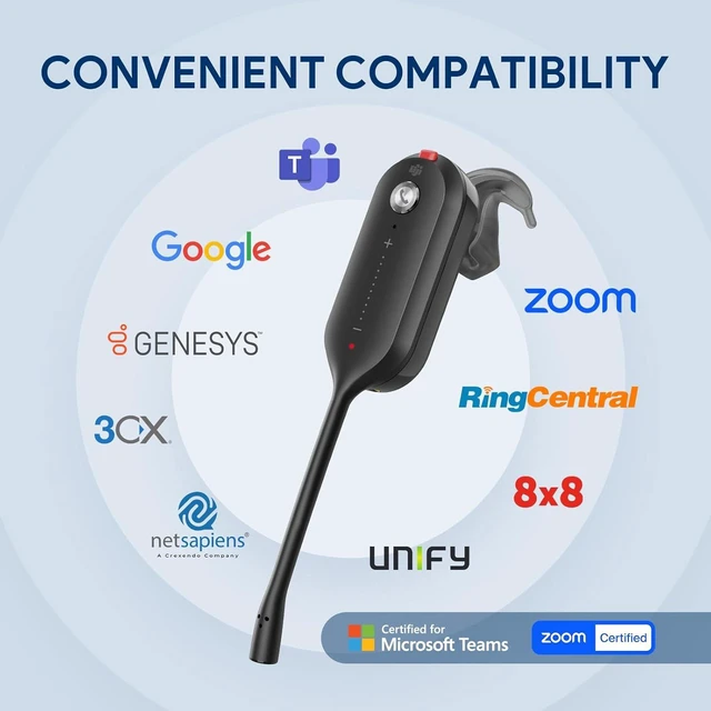 Alt view image 5 of 7 - Yealink WH63 E2 DECT Wireless Headset,Single Ear Convertible Earpiece, Teams Certified,3 Wearing Styles,Earhook,Noise Cancelling Mic,607 Ft Range,for Office Desk Phone Telephone Computer Softphone