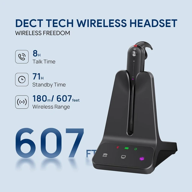 Alt view image 4 of 7 - Yealink WH63 E2 DECT Wireless Headset,Single Ear Convertible Earpiece, Teams Certified,3 Wearing Styles,Earhook,Noise Cancelling Mic,607 Ft Range,for Office Desk Phone Telephone Computer Softphone