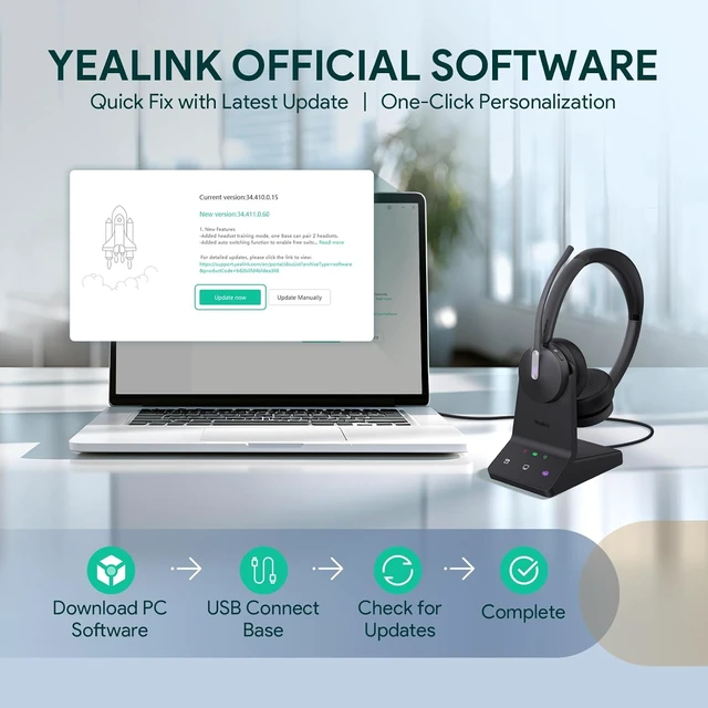 Alt view image 3 of 7 - Yealink WH64 Mono DECT & Bluetooth Wireless Headset for Phone PC Cellphone, Teams Certified Single On Ear Headset, 3X Noise Canceling Mic, 26H Talk Time, 606 ft Long Range for Office Call Center