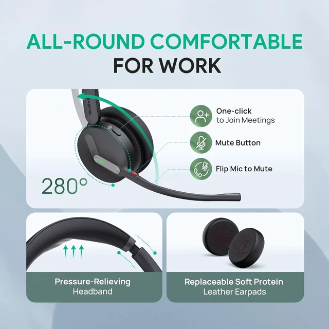 Alt view image 2 of 7 - Yealink WH64 Mono DECT & Bluetooth Wireless Headset for Phone PC Cellphone, Teams Certified Single On Ear Headset, 3X Noise Canceling Mic, 26H Talk Time, 606 ft Long Range for Office Call Center