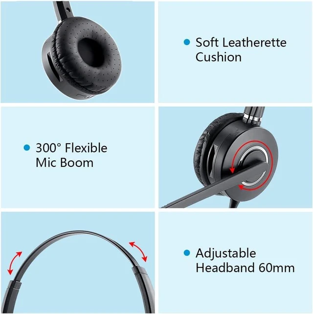 Alt view image 3 of 4 - Headset Microphone Noise-Cancelling Headphone QD - Quick Disconnect Call Center Headset with RJ09 Cables Compatible with Polycom,Yealink,Grandstream,Snom,Fanvil,Mitel Phones (Binaural)