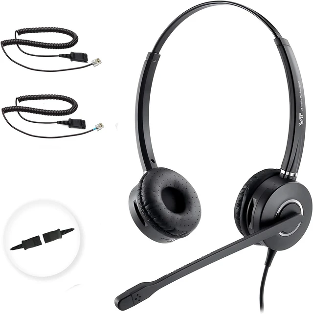 Main image of Headset Microphone Noise-Cancelling Headphone QD - Quick Disconnect Call Center Headset with RJ09 Cables Compatible with Polycom,Yealink,Grandstream,Snom,Fanvil,Mitel Phones (Binaural)