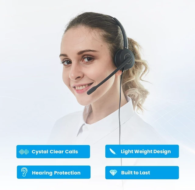 Alt view image 2 of 4 - Headset Microphone Noise-Cancelling Headphone QD - Quick Disconnect Call Center Headset with RJ09 Cables Compatible with Polycom,Yealink,Grandstream,Snom,Fanvil,Mitel Phones (Binaural)