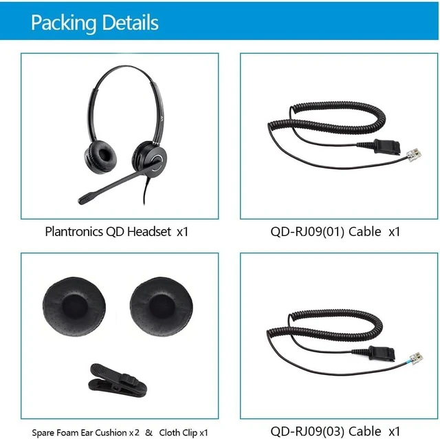Alt view image 4 of 4 - Headset Microphone Noise-Cancelling Headphone QD - Quick Disconnect Call Center Headset with RJ09 Cables Compatible with Polycom,Yealink,Grandstream,Snom,Fanvil,Mitel Phones (Binaural)