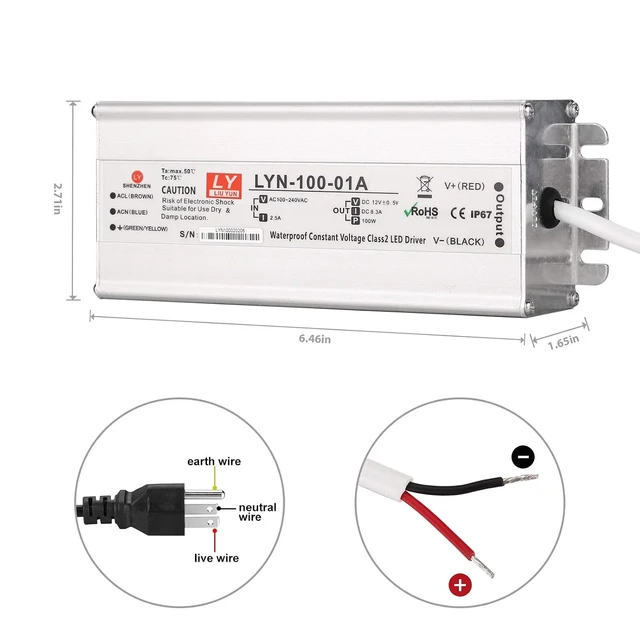 Alt view image 5 of 7 - LED Driver 100 Watts 110V AC to 12V DC Low Voltage Output, IP67 Waterproof Power Low Voltage Transformer Adapter with 3 pin Plug LED Cable for LED Light bar, Indoor and Outdoor Light String