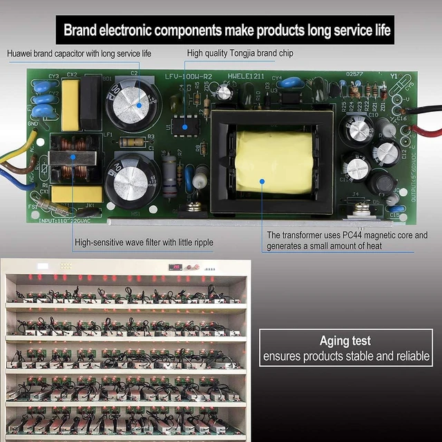 Alt view image 2 of 7 - LED Driver 120W 12V DC Low Voltage Output, Waterproof IP67 LED Power Supply,LED Transformer with 3-Prong Plug 3.3 Feet Cable for LED Light, Computer Project, Outdoor Light