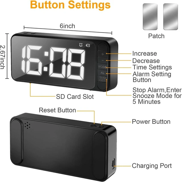 Alt view image 3 of 7 - Hidden Camera Clock 4K WiFi Spy Camera Indoor Security Cam, Remote Viewing,Mini Nanny Cam, Built-in 5000mAh Battery, Magnetic Mount, Dual Alarms, Night Vision & AI Motion Detection for Home,Office,Pet