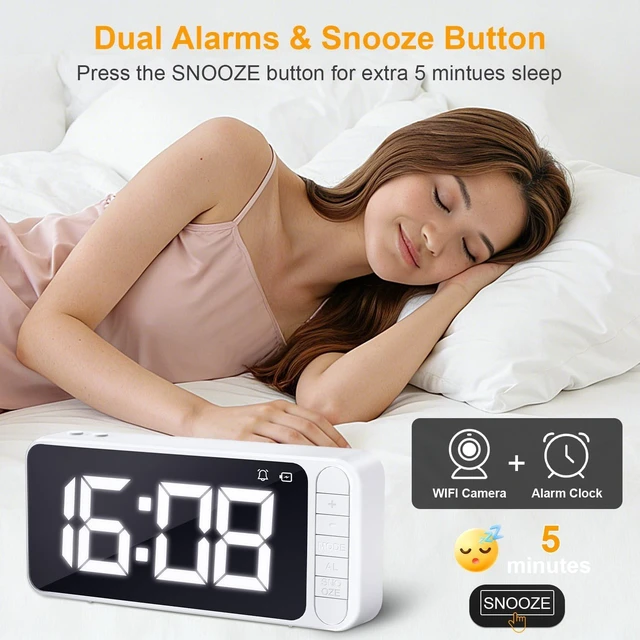 Alt view image 2 of 7 - Hidden Camera Clock 4K WiFi Spy Camera Indoor Security Cam, Remote Viewing,Mini Nanny Cam, Built-in 5000mAh Battery, Magnetic Mount, Dual Alarms, Night Vision & AI Motion Detection for Home,Office,Pet