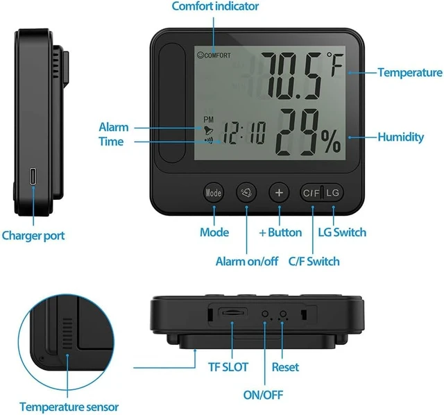 Alt view image 7 of 7 - 4K HD WiFi Hidden Camera Clock Thermometer Hygrometer, App Remote Control, Security 4K Mini Nanny Cam Support 2.4G&5G WiFi, Night Vision & Motion Detection Alert, Remote Live View via App,Home Monitor