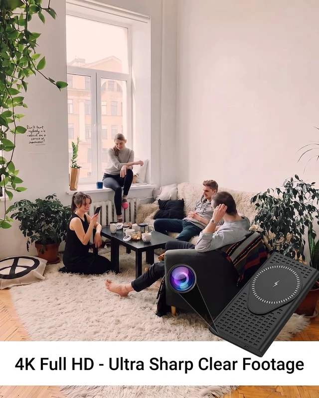 Alt view image 2 of 5 - 4K Ultra HD Security Camera, Dual-Band 2.4G/5G WiFi Smart Home Monitoring Camera with Wireless Charger, Smart Motion Detection, Remote Live View, Mini Compact Nanny Cam for Home Pet Office