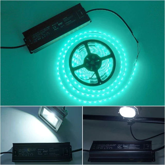 Alt view image 6 of 6 - Waterproof IP67 LED Transformer - 250W 12V, 110V AC to 12V DC Low Voltage Output with 3-Prong Plug, 3.3 Feet Cable for LED Light, Computer Project, Outdoor Light