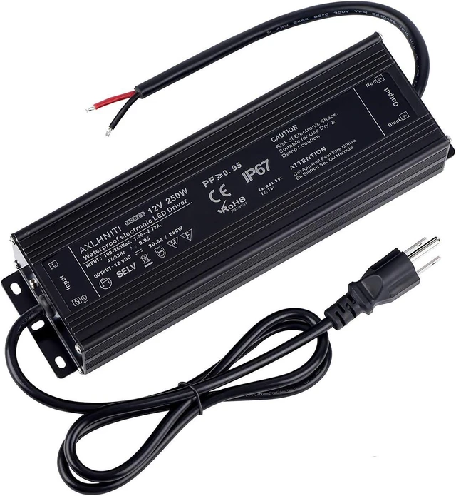 Main image of Waterproof IP67 LED Transformer - 250W 12V, 110V AC to 12V DC Low Voltage Output with 3-Prong Plug, 3.3 Feet Cable for LED Light, Computer Project, Outdoor Light