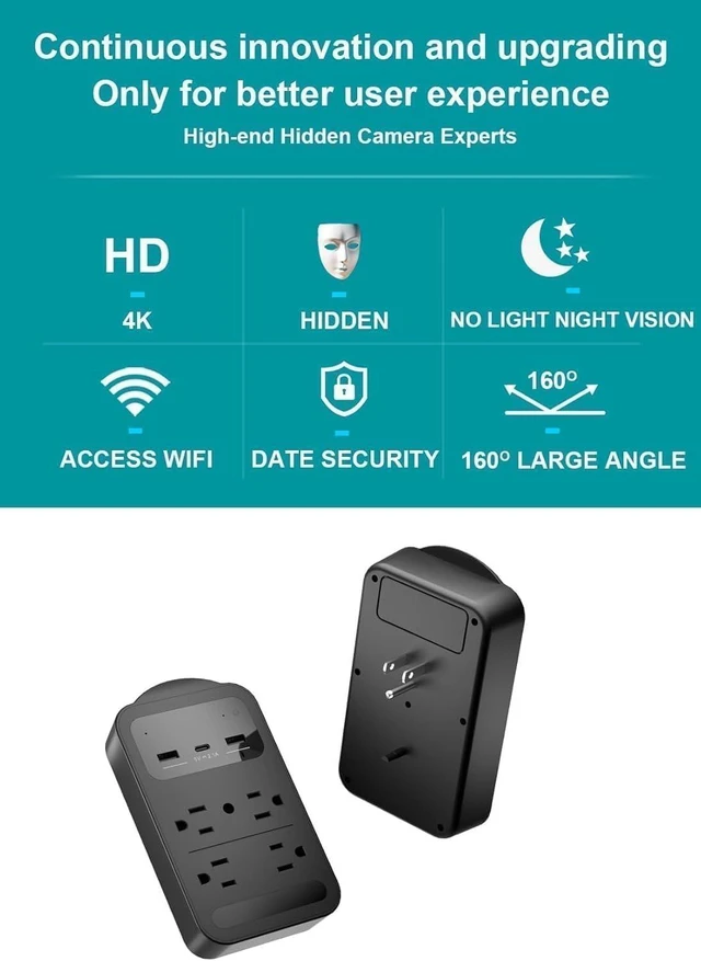 Alt view image 2 of 5 - 4K WiFi Hidden Outlet Camera, Indoor Nanny Cam with Night Vision, Motion Detection;Loop Recording;Engineering Mode2.4G WIFI;APP Control