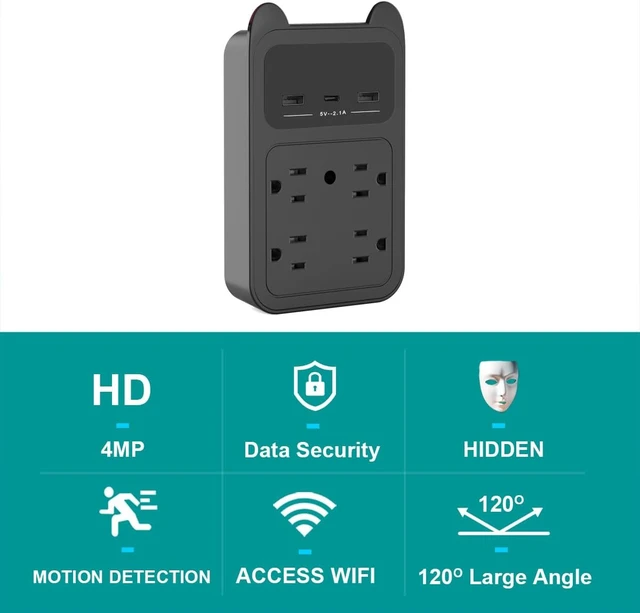 Alt view image 3 of 6 - 4K Hidden Camera Wall Outlet Camera, Wireless Nanny Cam, Motion Detection;Loop Recording;Engineering Mode;2.4G WIFI;Live Streaming