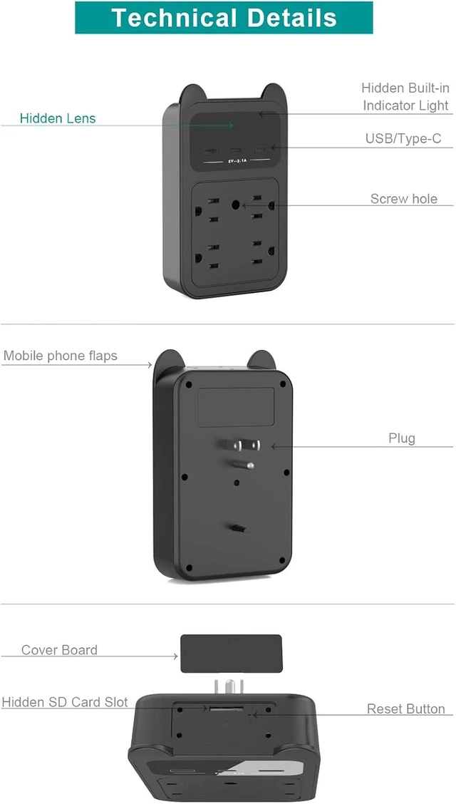 Alt view image 5 of 6 - 4K Hidden Camera Wall Outlet Camera, Wireless Nanny Cam, Motion Detection;Loop Recording;Engineering Mode;2.4G WIFI;Live Streaming