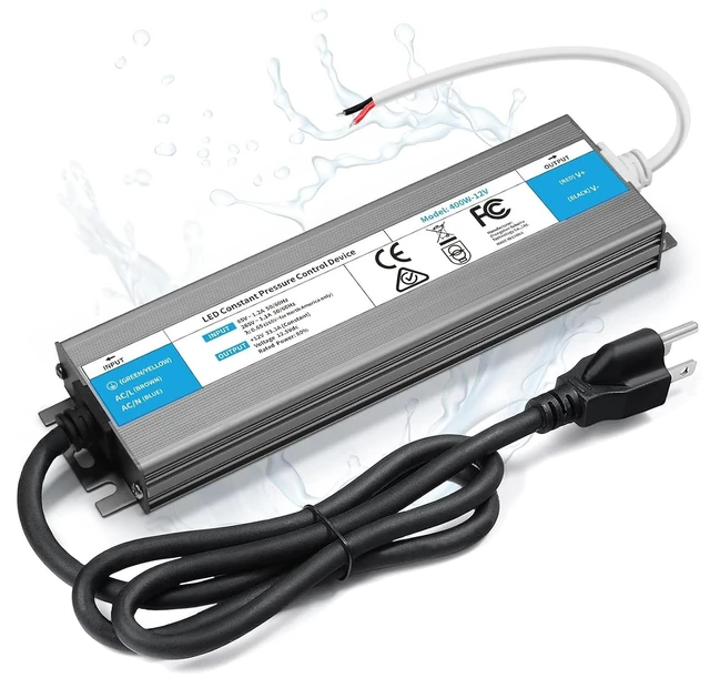 Main image of LED Driver 400 Watts Waterproof IP67 Power Supply 85V-265V AC to 12V DC Converter,Quiet and Small LED Transformer Low Voltage Output with 3-Prong Plug 3 Feet Cable for LED Light Strip, Outdoor