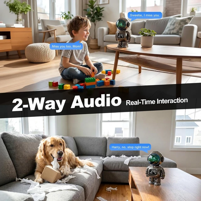 Alt view image 4 of 7 - 2K Clock Indoor Camera, 2.4G/5G WiFi Cameras for Home Security with Temperature & Humidity Display, 2-Way Audio, AI Motion Detection, Color Night Vision, Baby Monitor & Pet Camera (Gray)