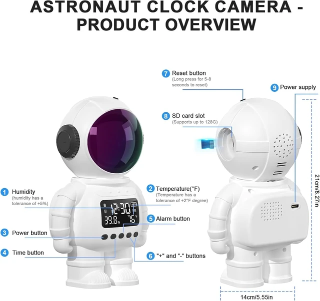 Alt view image 6 of 7 - 2K Clock Indoor Camera, 2.4G/5G WiFi Cameras for Home Security with Temperature & Humidity Display, 2-Way Audio, AI Motion Detection, Color Night Vision, Baby Monitor & Pet Camera (White)