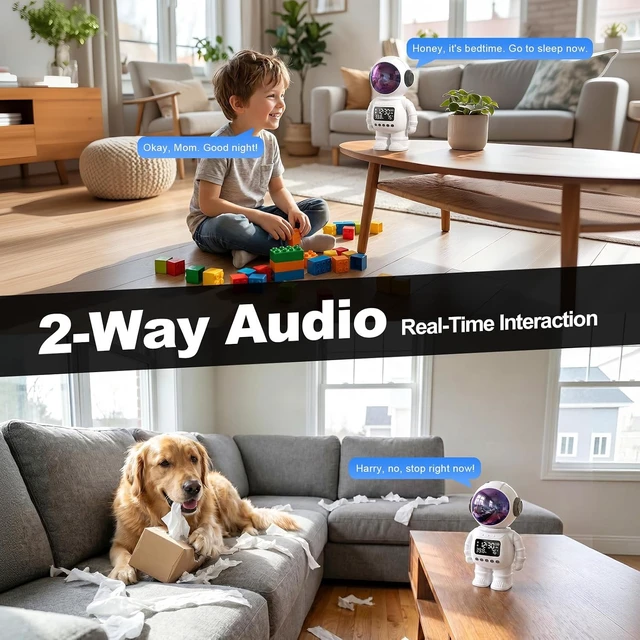 Alt view image 5 of 7 - 2K Clock Indoor Camera, 2.4G/5G WiFi Cameras for Home Security with Temperature & Humidity Display, 2-Way Audio, AI Motion Detection, Color Night Vision, Baby Monitor & Pet Camera (White)