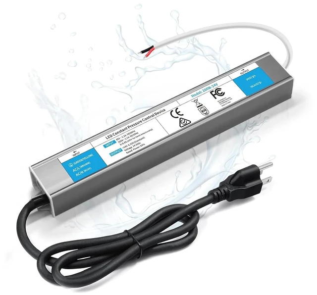 Main image of LED Driver 200 Watts Waterproof IP67 Power Supply 85V-265V AC to 24V DC Converter,Quiet and Small LED Transformer Low Voltage Output with 3-Prong Plug 3 Feet Cable for LED Light Strip, Outdoor