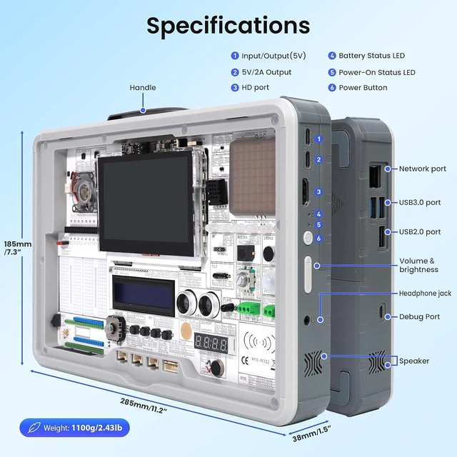 Alt view image 6 of 7 - CrowPi 3 AI Learning & Development Station with Raspberry Pi 5 16GB, Programming and Sensor Kit with 4.3" Touch Screen for AI & IoT Learning, Educators, Creators and Developers (Advanced Kit)