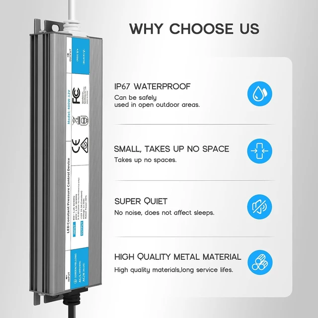 Alt view image 3 of 7 - LED Driver 24 Watts Waterproof IP67 Power Supply 85V-265V AC to 24V DC Converter,Quiet and Small LED Transformer Low Voltage Output with 3-Prong Plug 3 Feet Cable for LED Light Strip, Outdoor