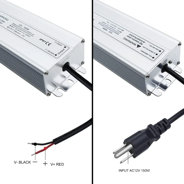 Alt view image 3 of 7 - 12V 100W LED Power Supply, Waterproof IP67 LED Driver, 90-265V AC to 12V DC Low Voltage Transformer with 3-Prong Plug 3.3FT Cable for LED Strip Lights and Outdoor Lighting