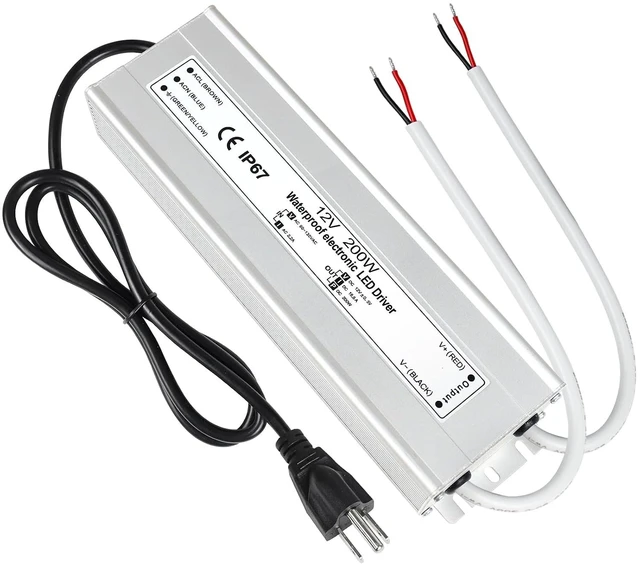 Main image of LED Driver 200 Watts Waterproof IP67 Power Supply Transformer, 90-130V AC to 12V DC Low Voltage Output, Adapter with 3-Prong Plug 3.3 Feet Cable for Outdoor Use, Computer Project