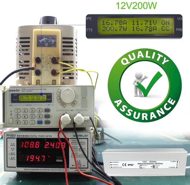 Alt view image 5 of 7 - LED Driver 200 Watts Waterproof IP67 Power Supply Transformer, 90-130V AC to 12V DC Low Voltage Output, Adapter with 3-Prong Plug 3.3 Feet Cable for Outdoor Use, Computer Project