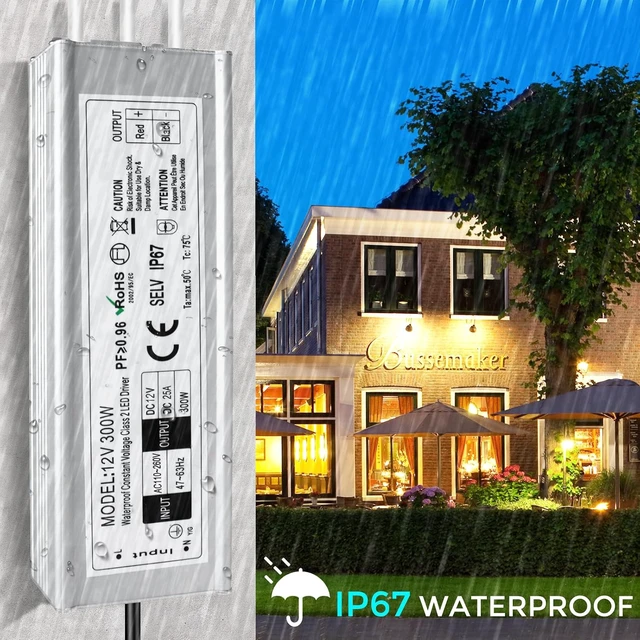 Alt view image 3 of 7 - LED Driver Waterproof IP67 300W 12V LED Power Supply Transformer Adapter 110V AC to 12V DC Low Voltage Output with 3-Prong Plug 3.3 Feet Cable for LED Strip Lighting, Outdoor Use