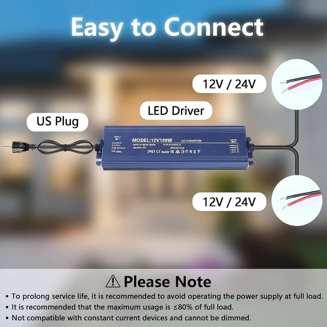 Alt view image 5 of 7 - Waterproof IP67 LED Driver 12V 300W Ultra Slim LED Power Supply 110V AC to 12V DC 25A 300 Watt Quiet Low Volt Converter LEDs Transformer Constant Voltage for LEDs Strip, Indoor & Outdoor