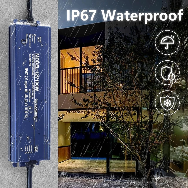 Alt view image 4 of 7 - Waterproof IP67 LED Driver 12V 300W Ultra Slim LED Power Supply 110V AC to 12V DC 25A 300 Watt Quiet Low Volt Converter LEDs Transformer Constant Voltage for LEDs Strip, Indoor & Outdoor