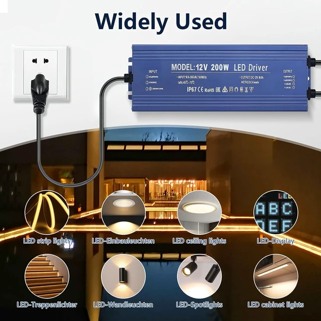 Alt view image 2 of 7 - Waterproof IP67 LED Driver 12V 300W Ultra Slim LED Power Supply 110V AC to 12V DC 25A 300 Watt Quiet Low Volt Converter LEDs Transformer Constant Voltage for LEDs Strip, Indoor & Outdoor