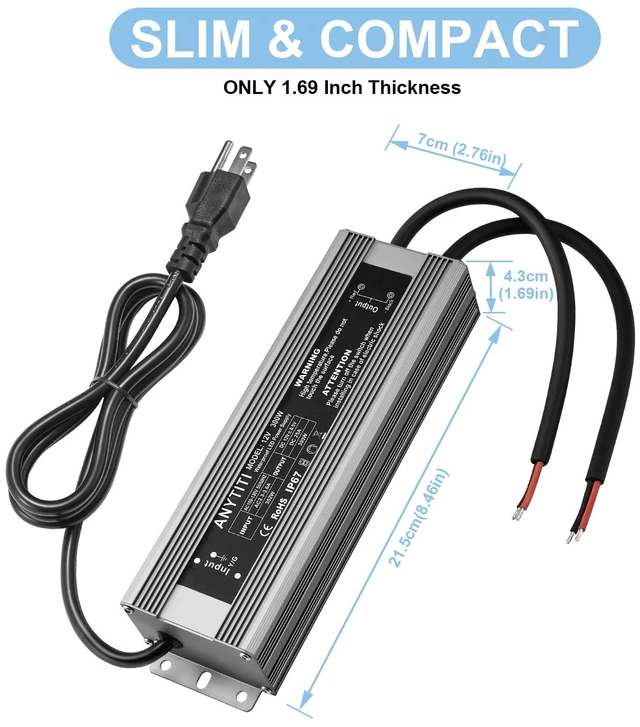 Alt view image 6 of 7 - 300W IP67 Waterproof 12V LED Power Supply for Outdoor LED Lights For LED Strips, Landscape Lights, Garden Lights & Patio Lighting