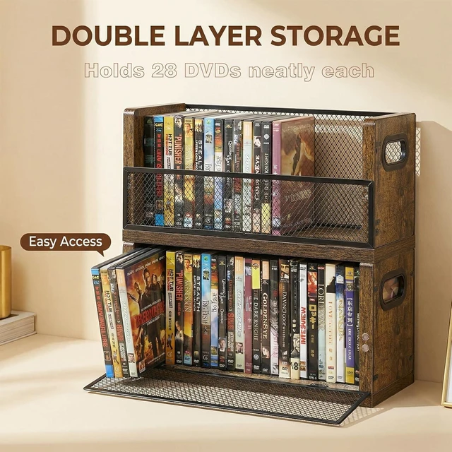 Alt view image 5 of 7 - DVD Storage Rack 2 Pack, Stackable Media Shelf with Magnetic Door, Holds 56 DVD Cases, Blu Ray Video Game Storage Shelf, CD Holder, Desktop Tower of Easy Access, Media Organizer