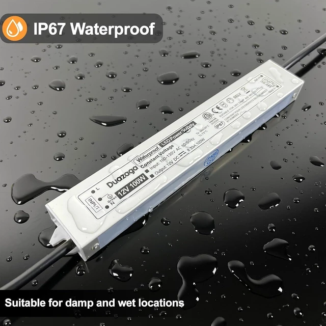 Alt view image 2 of 7 - 100 Watts LED Driver 12 Volt Power Supply 110 120V to 12V Converter IP67 Waterproof, AC to DC, Low Voltage Landscape Lighting Transformer,ETL Listed, Plug with 4.4Ft Cord for Outdoor LED Lights
