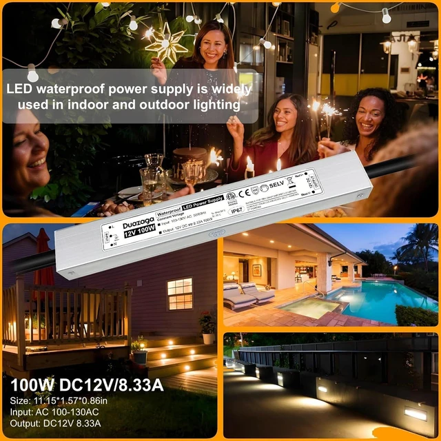 Alt view image 4 of 7 - 100 Watts LED Driver 12 Volt Power Supply 110 120V to 12V Converter IP67 Waterproof, AC to DC, Low Voltage Landscape Lighting Transformer,ETL Listed, Plug with 4.4Ft Cord for Outdoor LED Lights