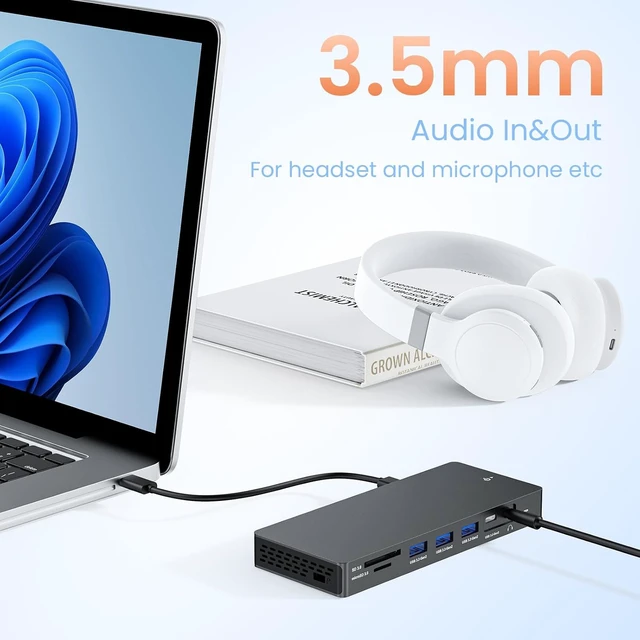 Alt view image 4 of 7 - Docking Station Triple Displays with Dual HDMI+DisplayPort with Power Adapter, 13 in 1 Thunderbolt Dock for Dell XPS, Inspiron, Latitude, Precision, Vostro,G/Alienware, etc